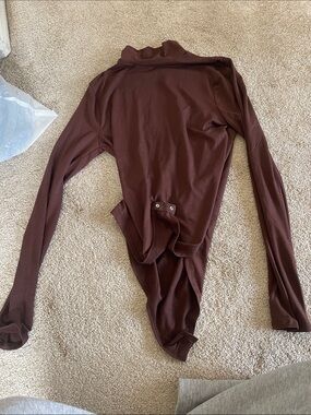 Zenana Outfitters Long Sleeve Mock Neck Bodysuit in Chocolate